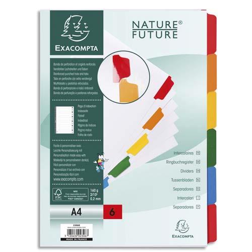 Intercalaire touches neutres Exacompta - carte blanche 170g - A4 - 6 positions renforces