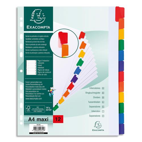 Intercalaire touches neutres Exacompta - carte blanche 170g - A4+ - 12 positions renforces