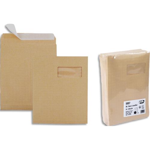 Pochettes kraft arm GPV - 3 soufflets 3 cm - 130 g - 229 x 324 mm -  fenetre 50 x 105 mm - boite de 50 pochettes