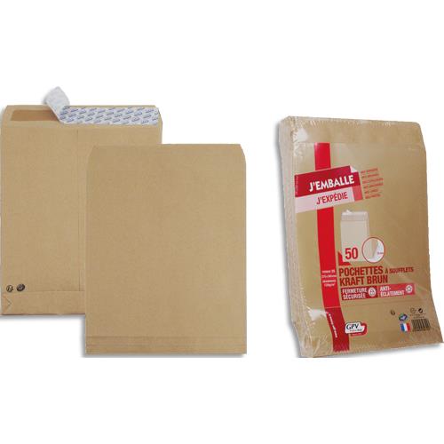 Pochettes  soufflets kraft brun GPV - 280 x 380 mm - 3 soufflets 3 cm - 120 g - boite de 50