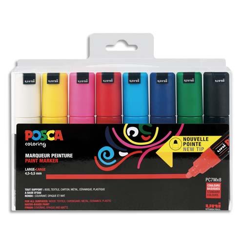 Marqueurs peinture � l'eau Uniball Posca - pointe large conique PC7M - coloris assortis - pochette de 8