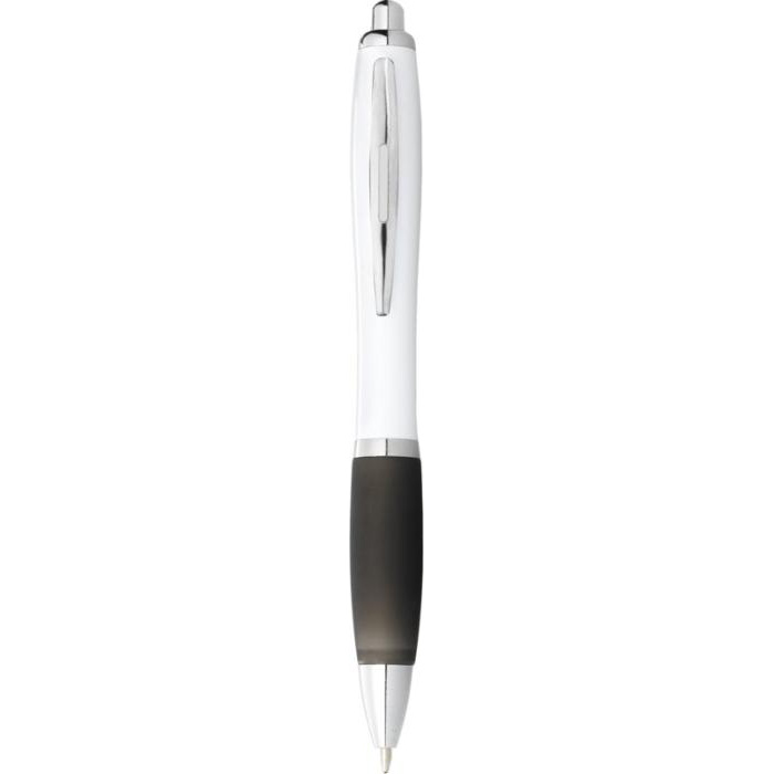 Stylo bille avec corps blanc et grip color personnalisable encre bleue