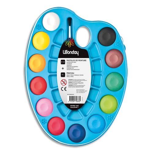 Palette ovale de 12 pastilles de couleur + 1 pinceau
