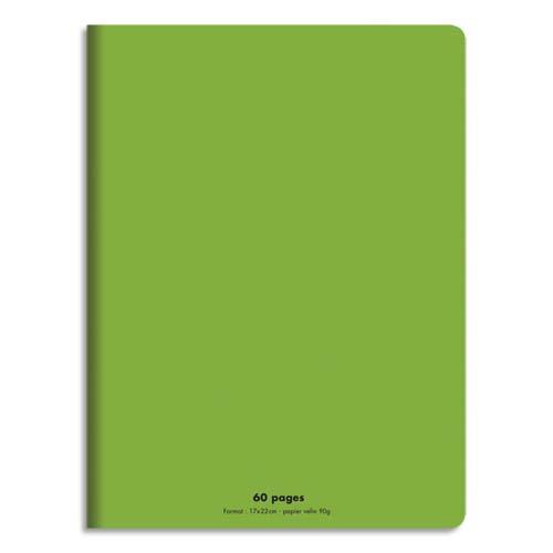 Cahier piqre 17x22 60 pages grands carreaux 90g. Couverture polypro vert