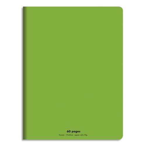 Cahier piqre 17x22 60 pages grands carreaux 90g. Couverture polypro vert