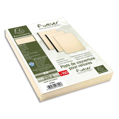 Plats de couvertures rigides Exacompta Forever - 270 g - A4 - grain cuir - certifi Ange Bleu - ivoire - paquet de 100