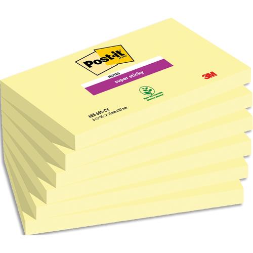 Lots de 6 blocs Notes Super Sticky Post-it jaunes 90 feuilles 76 x 127 mm