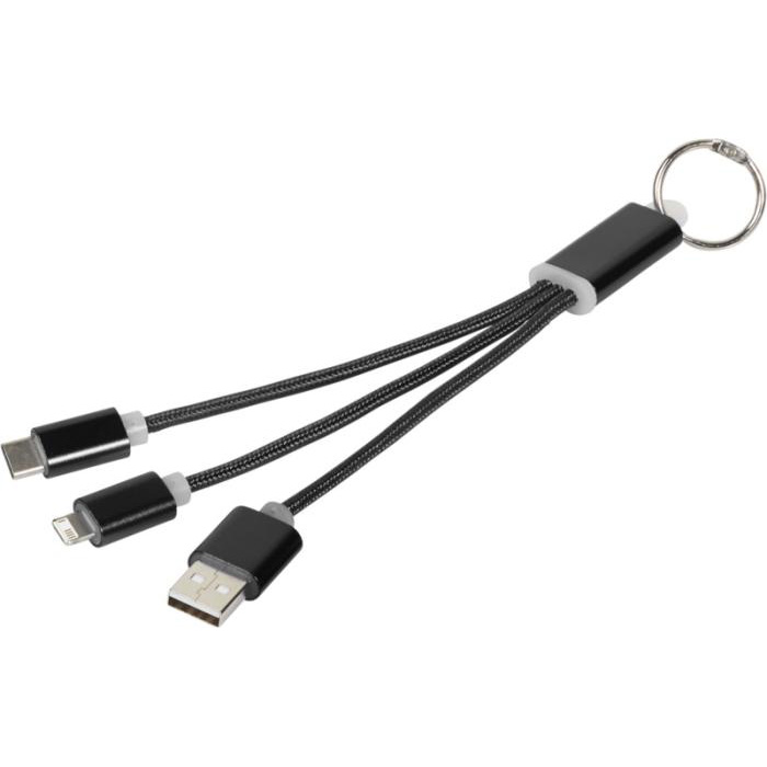 Cble de chargement 3-en-1 avec porte-cls personnalisable - Metal