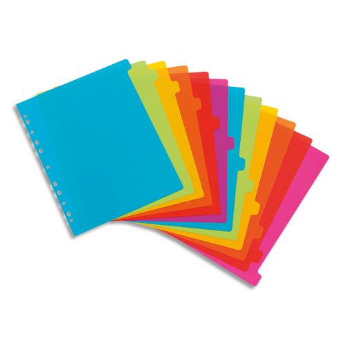 Intercalaire Viquel Happyfluo - polypropylne - A4 maxi - jeu de 12 - coloris fluo multicolores