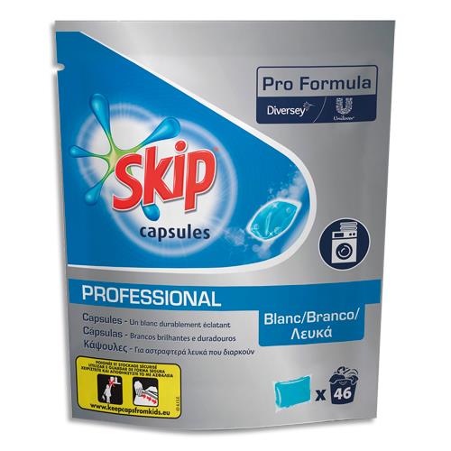 Capsules Skip de lessive liquide - pour linge blanc - dans 4 sachets refermables de 46 dosettes - carton de 185