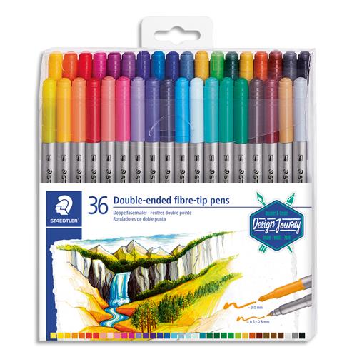 Feutre de coloriage Staedtler - double pointe fine - 0,5  0,8 mm et large 3 mm -  base d'eau - set de 36 - assorti
