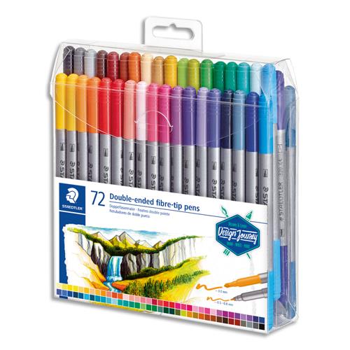 Feutre de coloriage Staedtler - double pointe fine - 0,5  0,8 mm et large 3 mm -  base d'eau - set de 72 - assorti