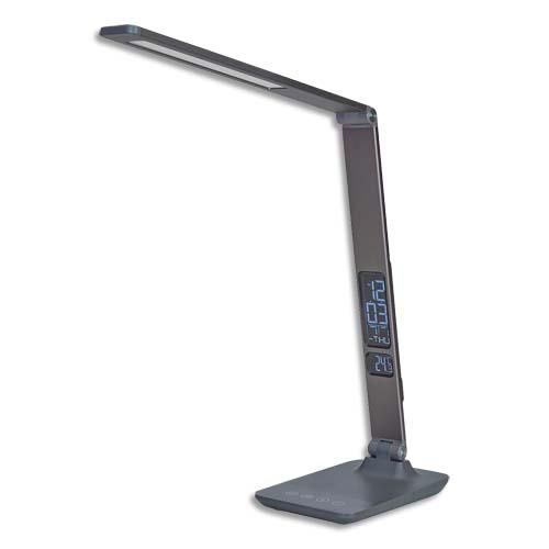 Lampe Led Alba Viva - tactile - gris anthracite - port USB + horloge - tte 32 cm bras 35 cm socle 19x12 cm
