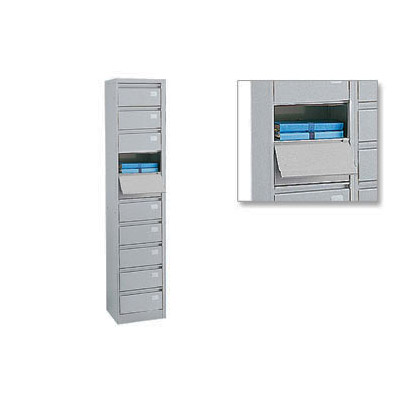 Meuble  clapets 10 cases H. 198 x L. 41 x P. 34,5 cm finition gris aluminium