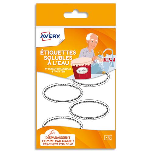 Sachet de 18 tiquettes solubles Avery ovales blanches 5,5x3cm avec bordure grise