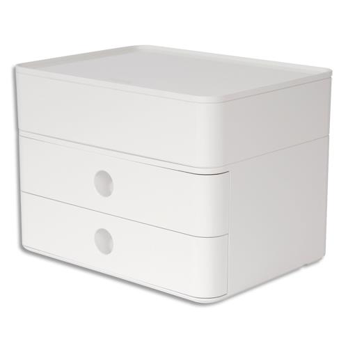 Boite rangement Han Smart-Box Allison - 2 tiroirs + 1 bo�te � ustensiles Dim (lxhxp) - 26x19x19,5cm - blanc