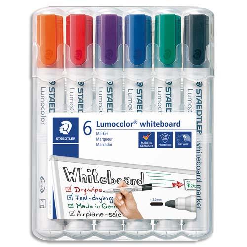 Marqueur effaable  sec Staedtler Lumocolor 351- pointe ogive 2 mm - tui de 6 - coloris assortis