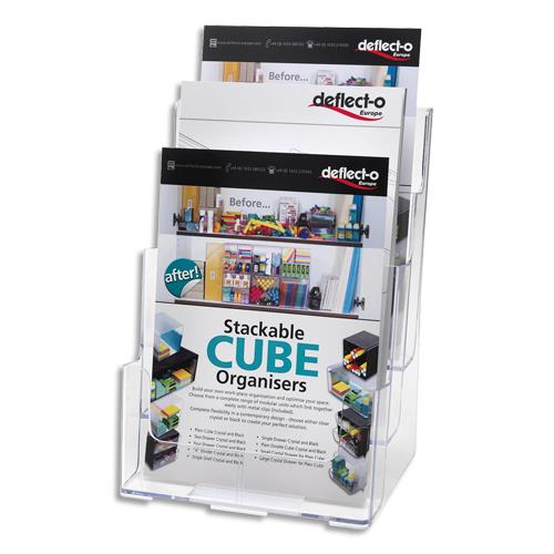 Porte-brochures Deflecto - 3 compartiments - A4 vertical inclin - polystyrne