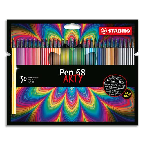 Feutres de dessin Stabilo Pen 68 Arty - pointe ogive moyenne - trac 1 mm - coloris assortis - tui de 30 feutres