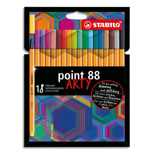 Stylos feutres Stabilo Point 88 Arty - pointe fine graine de mtal - trac 0,4 mm - tui de 18 - assortis