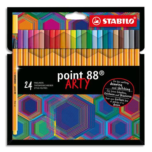 Stylos feutres Stabilo Point 88 Arty - pointe fine graine de mtal - trac 0,4 mm - tui de 24 - assortis