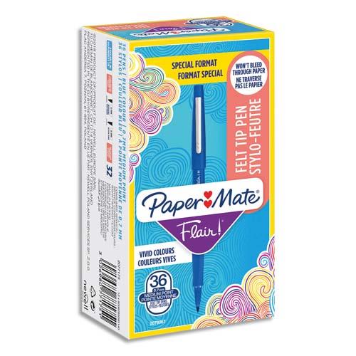 Feutre d'criture Papermate Flair Original - pointe moyenne - bote de 30+6 - encre bleue
