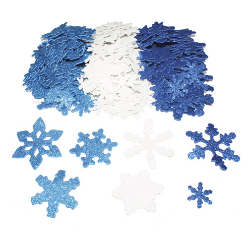 Flocons de neige Sodertex- mouse eva paillete - 3 coloris assortis - 3 tailles d2,5/5/6 cm - pais 2mm - pack de 240