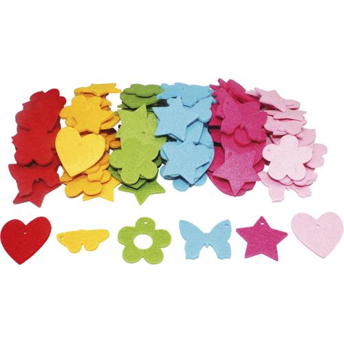 Sachets de 30 formes - feutrine - paisseur - 3 mm d4 cm : fleurs et papillons - coeurs et  toiles - pack de 4