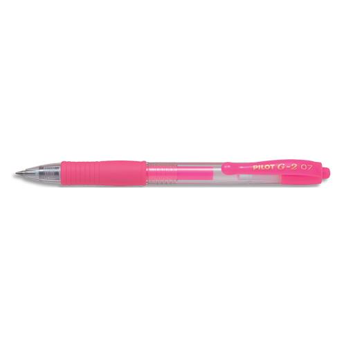 Stylo roller encre gel Pilot G-2 - Pointe moyenne 07 RT - Couleur Rose n�on