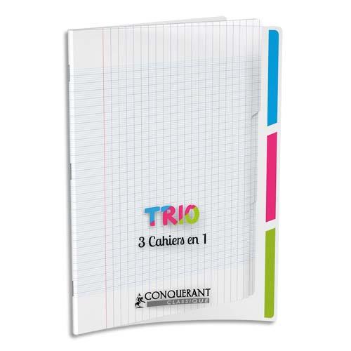 Cahier Conquerant 3EN1 - agraf - 24x32 cm - 96 pages - 90g - sys - couverture polypro incolore + 3 onglets - lot de 9