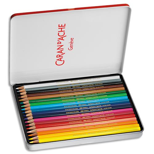 Bote mtal de 18 crayons de couleur Caran d'Ache Aquarellable SWISSCOLOR METAL SWISS DRAPEAU
