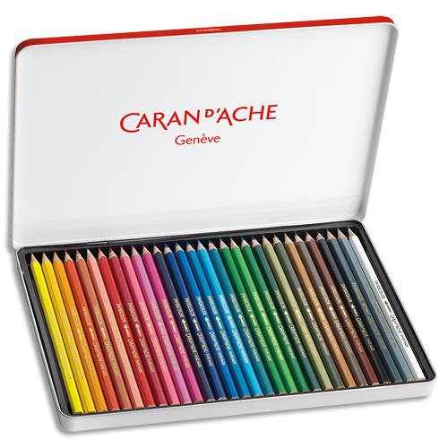 Bote mtal de 30 crayons de couleur Caran d'Ache Aquarellable SWISSCOLOR METAL SWISS DRAPEAU