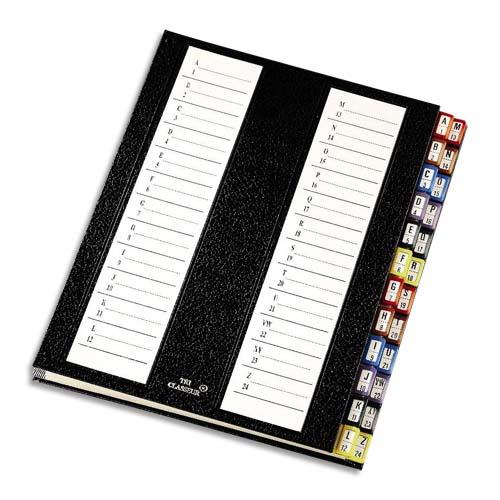 Trieur alpha-num�rique Emey - 24 compartiments - noir - couverture rigide plastifi�e onglets m�talliques