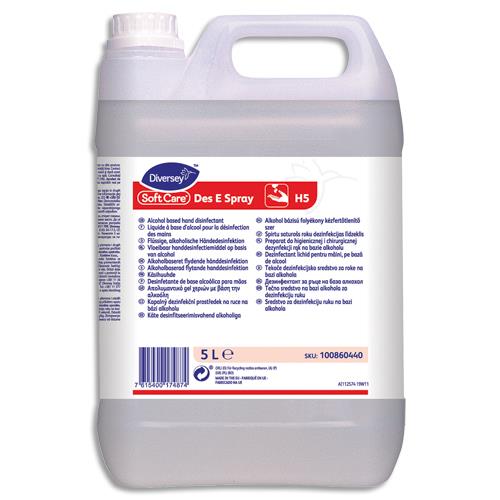 Bidon de 5 litres de solution hydro-alcoolique SOFT CARE - pour les mains - sans parfum - sans colorant