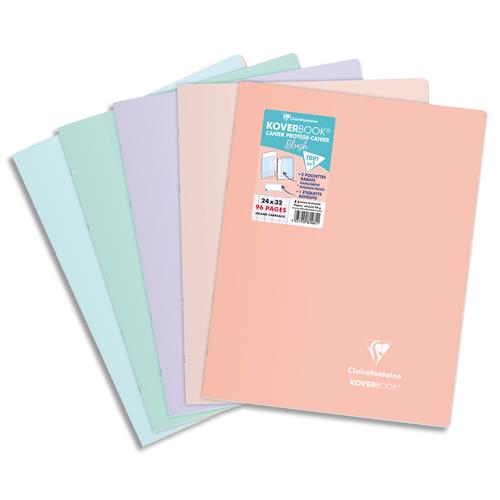 Cahier Koverbook Blush piqu Clairefontaine - PP - bicolore opaque - 24 x 32 cm - 96 pages - petits carreaux 5x5 - coloris assortis