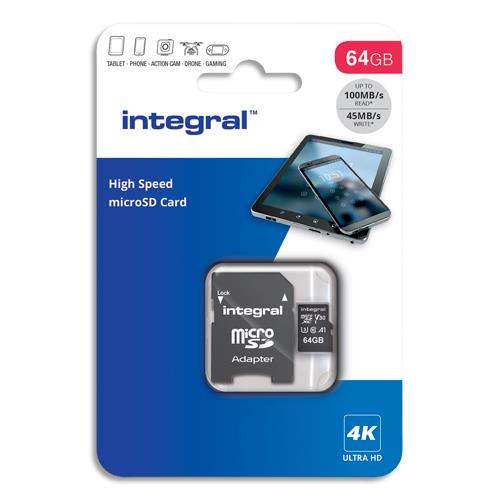 Integral inmsdx64g-100v30 mmoire flash 64 go microsd uhs-i classe 10