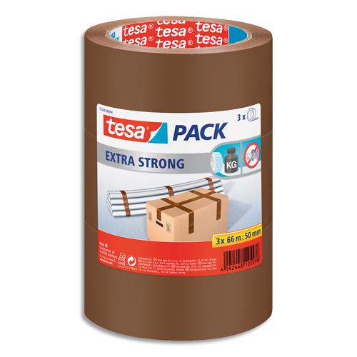 Adhsifs d'emballage Extra Strong Tesa - PVC - 52 microns - H50 mm x L66 m - havane - lot de 3