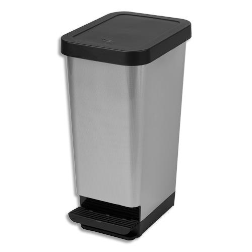 Poubelle  pdale CEP - carbone en pp - tringlerie en acier - L29 x H61 x P38,7 cm - 45 Litres - gris clair