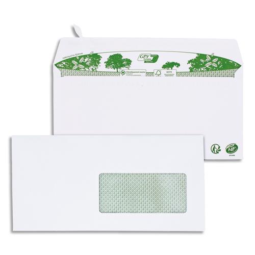 Enveloppe recycle GPV - format DL - 110 x 220 mm - fenetre 45 x 100 mm - extra blanches erapure - 80g - bote de 200