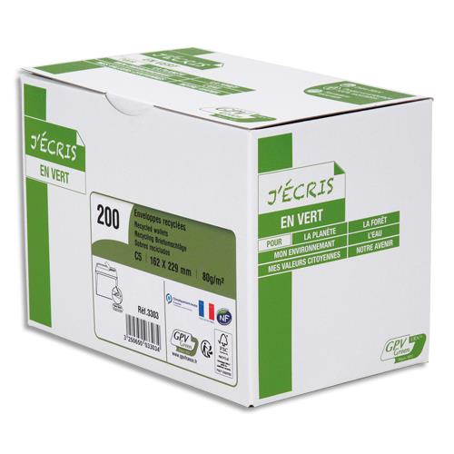 Enveloppe recycle GPV - format C5 - 162 x 229 mm - extra blanches erapure - 80g - bote de 200