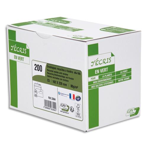 Enveloppe recycle GPV - format C5 - 162 x 229 mm - fentre 45 x 100 mm - extra blanches erapure - 80g - bote de 200