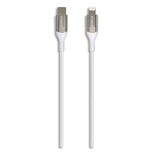 Cble lightning/USB-C GR2080 Green-e - double tresse - charge trs rapide - 2 m - blanc - 3A - 18W