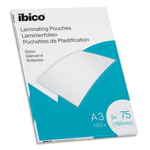 Pochettes de plastification brillantes Ibico - A3 - 75 microns - boite de 125
