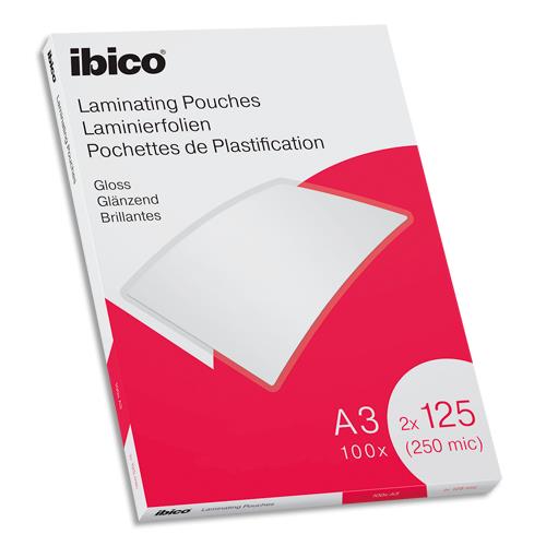 Pochettes de plastification brillantes Ibico - A3 - 100 microns - boite de 125