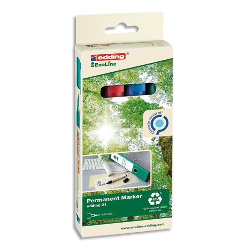Set de 4 marqueurs permanents Edding - Pointe 1,5  3mm - Coloris assortis - Fabriqu en matriaux recycls