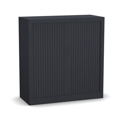 Armoire  rideaux monobloc H. 105 x L. 100 x P. 43 cm - corps gris anthracite - rideaux gris anthracite - quipe de 2 tablettes + rail