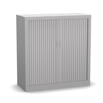 Armoire  rideaux monobloc H. 105 x L. 100 x P. 43 cm - corps gris - rideaux gris - quipe de 2 tablettes + rail