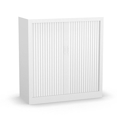 Armoire  rideaux monobloc  H. 105 x L. 100 x P. 43 cm - corps blanc - rideaux blanc - quipe de 2 tablettes + rail