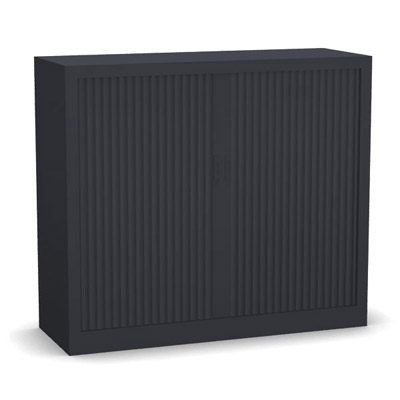 Armoire  rideaux monobloc H. 105 x L. 120 x P. 43 cm - corps gris anthracite - rideaux gris anthracite - quipe de 2 tablettes + rail