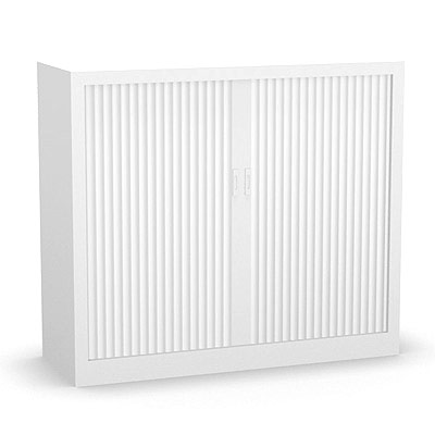 Armoire  rideaux monobloc H. 105 x L. 120 x P. 43 cm - corps blanc - rideaux blanc - quipe de 2 tablettes + rail